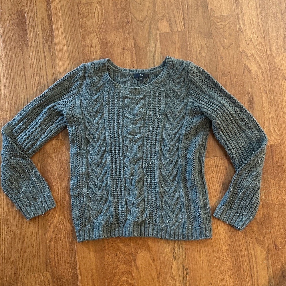 GAP Vintage Women's Heather Gray Cable Knit Sweater